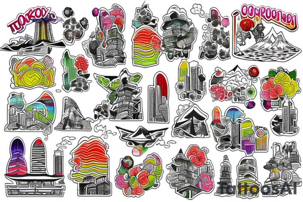 Colourful Tokyo only landscape tattoo idea