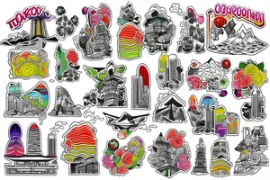 Colourful Tokyo only landscape tattoo idea