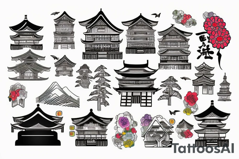 Colourful Tokyo only landscape tattoo idea