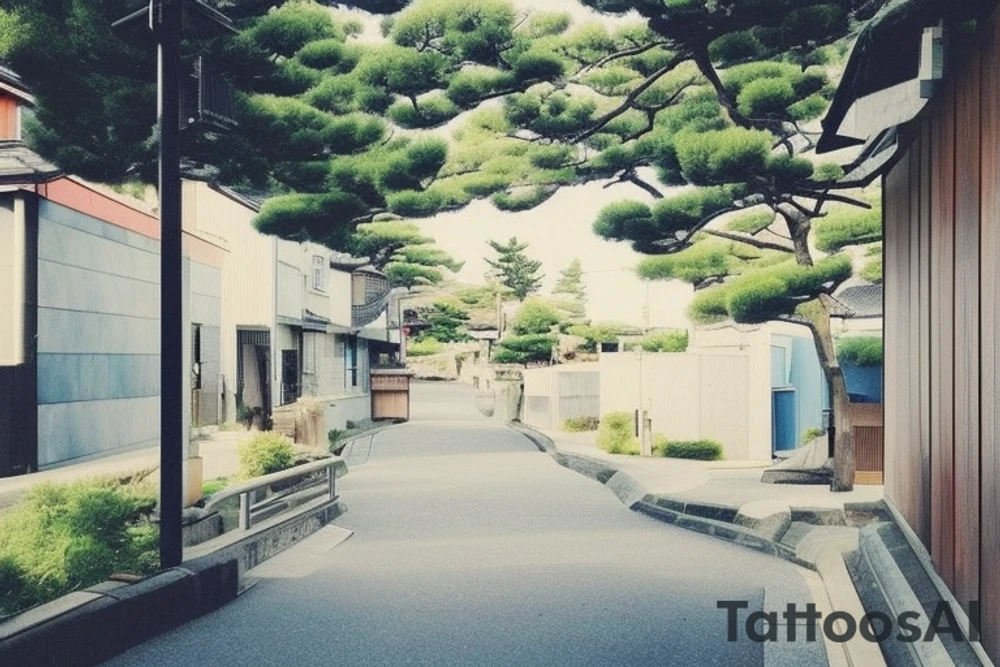I want a small rectangular tattoo featuring a beautiful watercolor landscape of a modern Japanese street with a stunning blue sky or sunrise. The scene should capture the essence of a peaceful and serene neighborhood in present-day Japan, with contemporary architecture, street signs, and maybe even some modern vehicles. However, I would still like the overall feel of the tattoo to be tranquil and dreamy, with a touch of nostalgia. I envision this tattoo as a reminder of the beauty and tranquility that can be found in everyday life, and I would like it to be in the style of Makoto Shinkai's anime art, with his signature soft and ethereal touch. tattoo idea