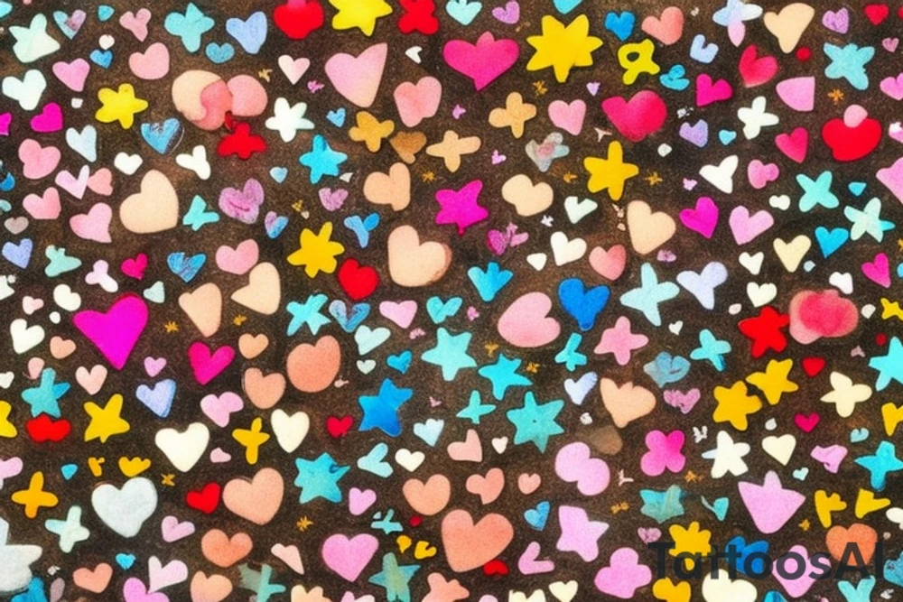 I would like to have several small images, such as stars, hearts, flowers, or any other cute and simple design that you can suggest. The size of each image should be relatively small, around a few centimeters at most. I am looking for a collection of small, meaningful symbols that represent different aspects of my personality and values, and that will serve as a reminder of what matters most to me tattoo idea