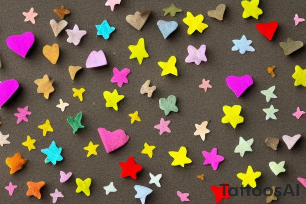 I would like to have several small images, such as stars, hearts, flowers, or any other cute and simple design that you can suggest. The size of each image should be relatively small, around a few centimeters at most. I am looking for a collection of small, meaningful symbols that represent different aspects of my personality and values, and that will serve as a reminder of what matters most to me tattoo idea
