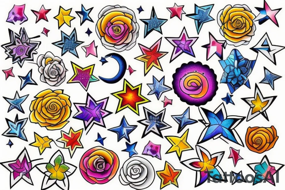 Stars colourful tattoo idea