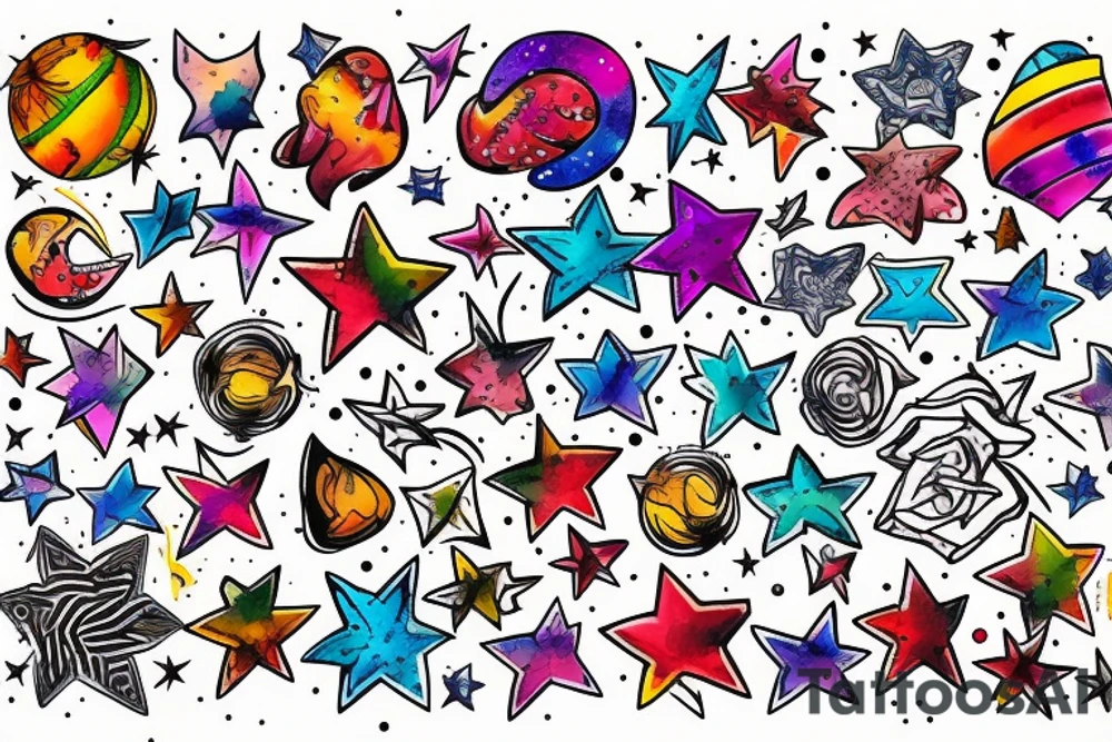 Stars colourful tattoo idea