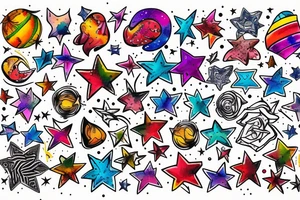 Stars colourful tattoo idea