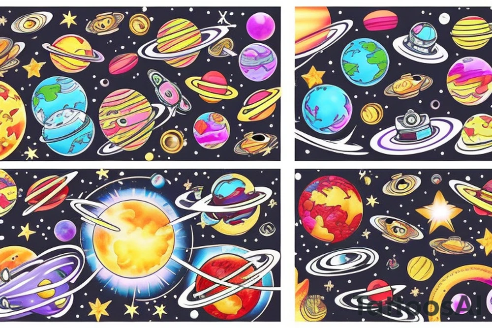 Space universe colourful tattoo idea