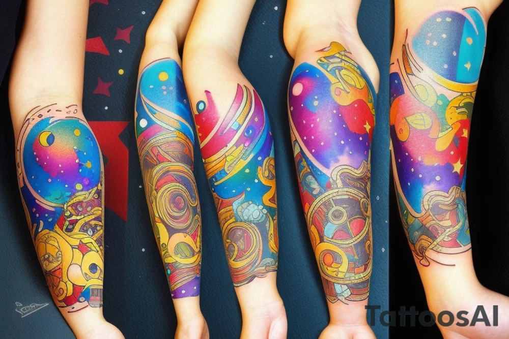 Space universe colourful tattoo idea