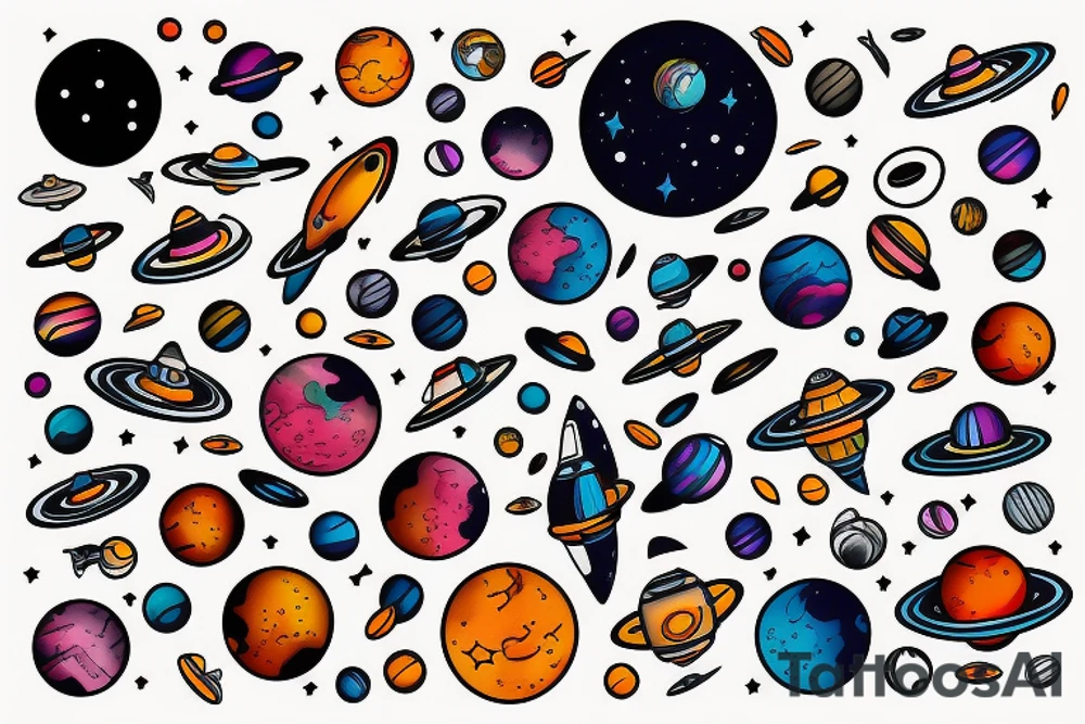 Space universe colourful tattoo idea