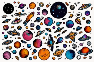 Space universe colourful tattoo idea