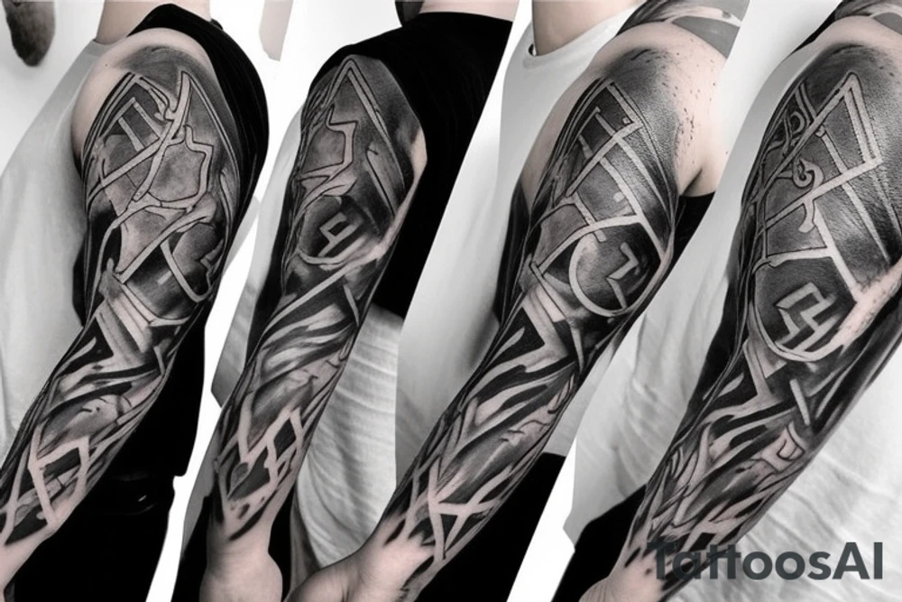 A sleeve that looks like scar's from full metal alchemist but incorporates the five solae of protestant Christian belief tattoo idea