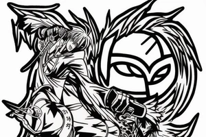 Line art that looks like scar's tattoo from full metal alchemist but incorporates the five solae of protestant Christian belief tattoo idea