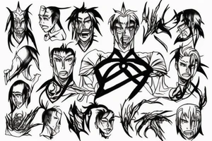 Line art that looks like scar's tattoo from full metal alchemist but incorporates the five solae of protestant Christian belief tattoo idea