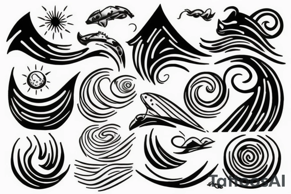 Sea, waves, sun tattoo idea