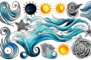Sea, waves, sun, colour tattoo idea