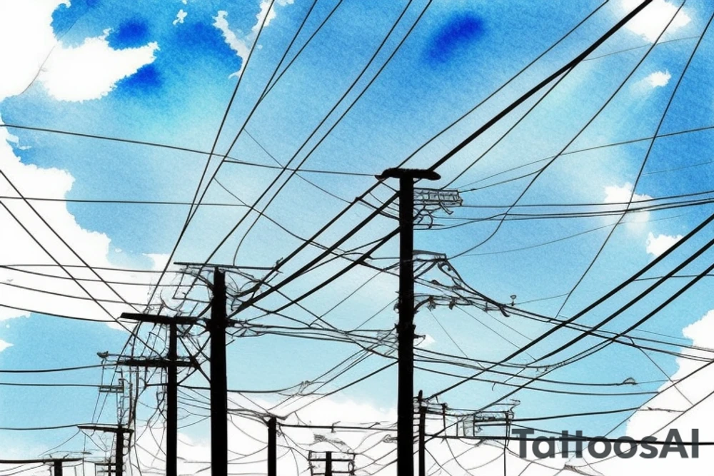 Quiet Japan, sun, spring, around the house, poles with wires, blue sky. The picture itself looks like a photo with polaroid tattoo idea