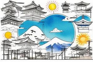 Quiet Japan, sun, spring, around the house, poles with wires, blue sky. The picture itself looks like a photo with polaroid tattoo idea