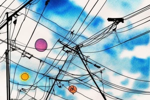 Quiet, sun, spring, around the house, poles with wires, blue sky. The picture itself looks like a photo with polaroid tattoo idea
