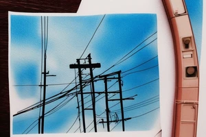 Quiet, sun, spring, around the house, poles with wires, blue sky. The picture itself looks like a photo with polaroid tattoo idea