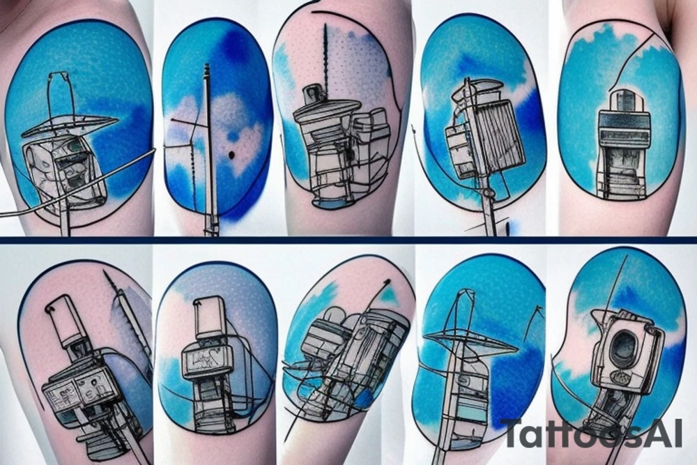 Quiet, spring, poles with wires, blue sky. The picture itself looks like a photo with polaroid tattoo idea