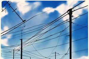 Quiet, spring, poles with wires, blue sky. The picture itself looks like a photo with polaroid tattoo idea