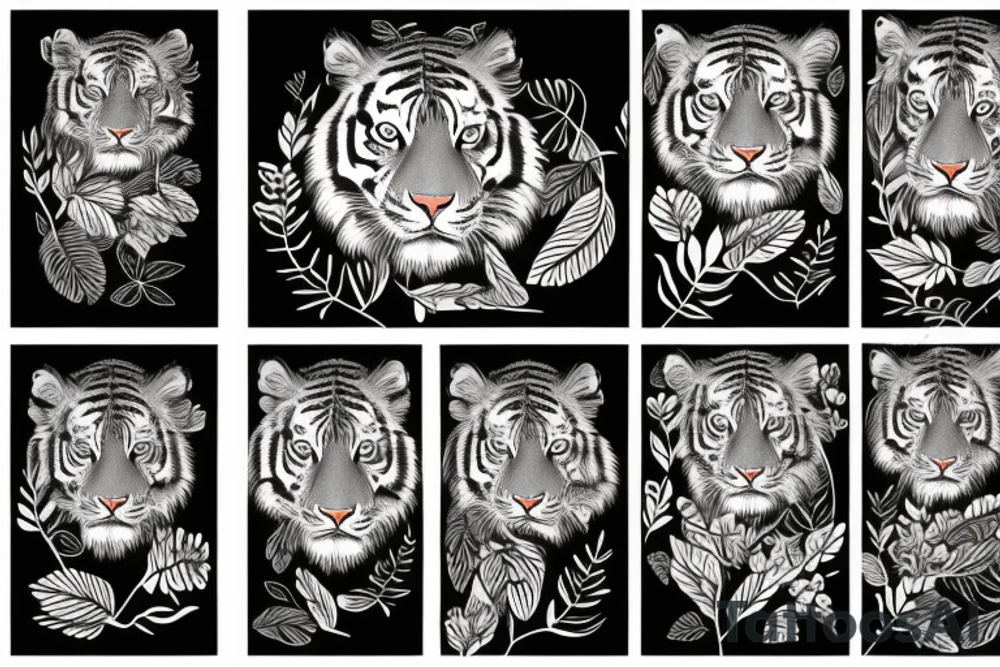 Tiger with leaves tattoo idea
