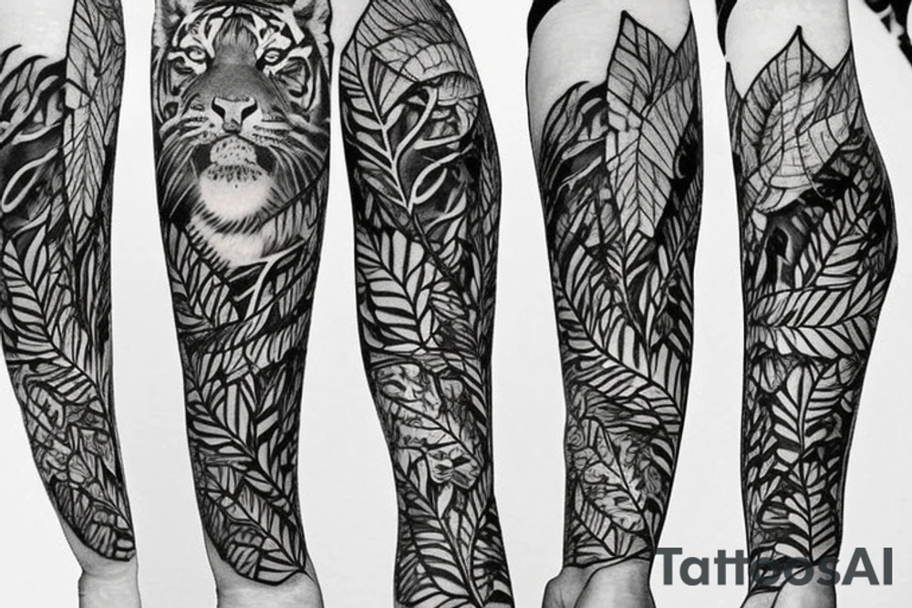 Tiger with leaves tattoo idea