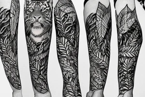 Tiger with leaves tattoo idea