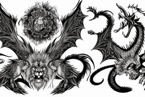chimera, dragons wings, lions mane, crystal ball, shaman tattoo idea