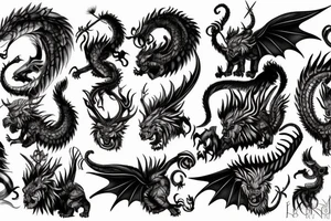 chimera, dragons wings, lions mane, crystal ball, shaman, dark, vertical, horns tattoo idea