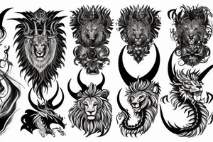 chimera, dragons wings, lions mane, crystal ball, shaman, dark, vertical, horns tattoo idea
