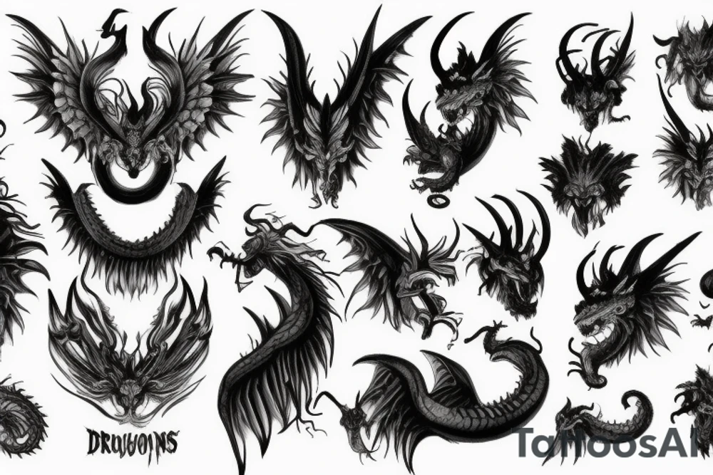 chimera, dragons wings, lions mane, crystal ball, shaman, dark, vertical, horns, dragons claws, shadow tattoo idea