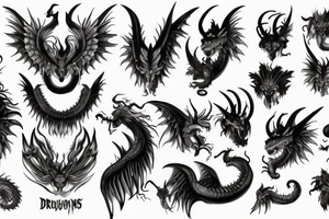 chimera, dragons wings, lions mane, crystal ball, shaman, dark, vertical, horns, dragons claws, shadow tattoo idea