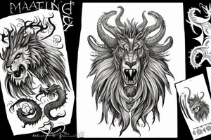 chimera, dragons wings, lions mane, crystal ball, shaman, dark, vertical, horns, dragons claws, shadow tattoo idea