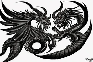 chimera, dragons wings, lions mane, crystal ball, shaman, dark, vertical, horns, dragons claws, shadow, snake tail tattoo idea