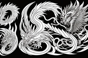 chimera, dragons wings, lions mane, crystal ball, shaman, dark, vertical, horns, dragons claws, shadow, snake tail, trippy, abstract negative space tattoo idea