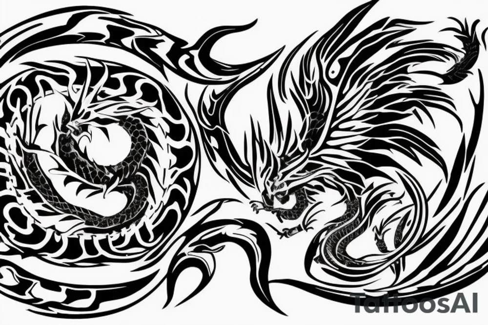 chimera, dragons wings, lions mane, crystal ball, shaman, dark, vertical, horns, dragons claws, shadow, snake tail, trippy, abstract negative space tattoo idea