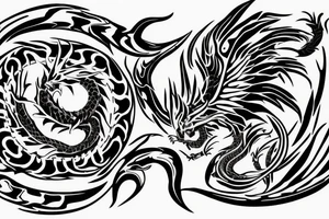 chimera, dragons wings, lions mane, crystal ball, shaman, dark, vertical, horns, dragons claws, shadow, snake tail, trippy, abstract negative space tattoo idea