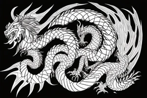 chimera, dragons wings, lions mane, crystal ball, shaman, dark, vertical, horns, dragons claws, shadow, snake tail, trippy tattoo idea