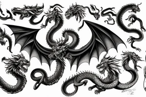 chimera, dragons wings, lions mane, crystal ball, shaman, dark, vertical, horns, dragons claws, shadow, snake tail, trippy tattoo idea