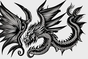 chimera, dragons wings, lions mane, crystal ball, shaman, dark, vertical, horns, dragons claws, shadow, snake tail, trippy, shoulder sleeve tattoo tattoo idea