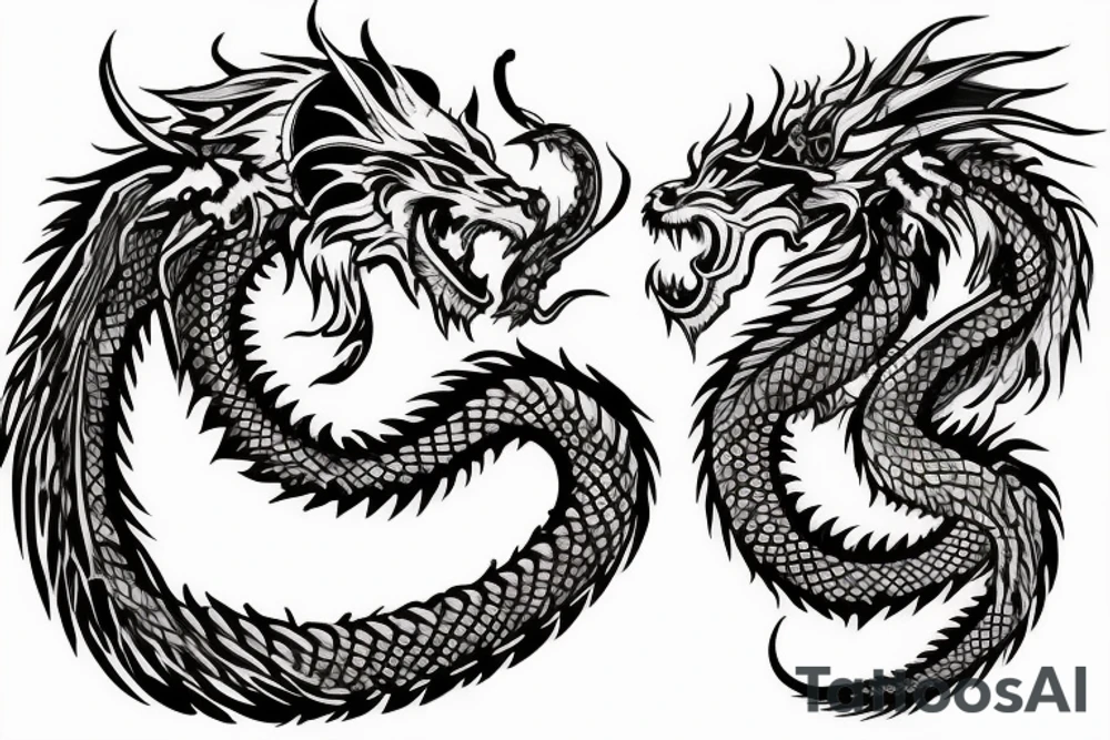 chimera, dragons wings, lions mane, crystal ball, shaman, dark, vertical, horns, dragons claws, shadow, snake tail, trippy, shoulder sleeve tattoo, feet on crystal ball tattoo idea