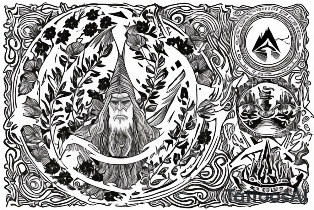 Lord of the rings elven flowers around a circle in America traditional design tattoo idea