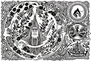 Lord of the rings elven flowers around a circle in America traditional design tattoo idea