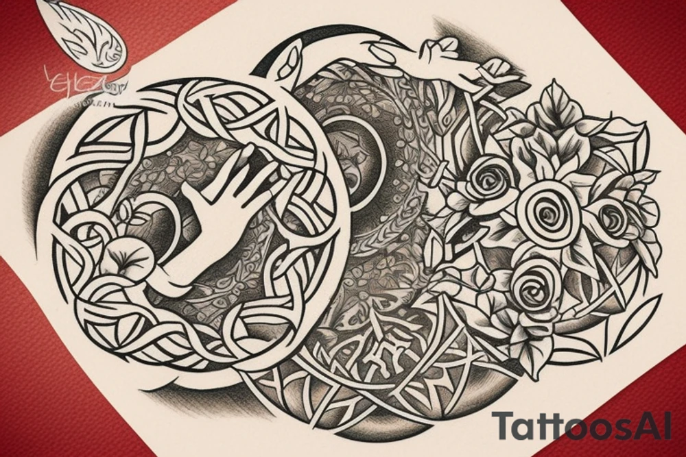 Lord of the rings elven flowers around a circle in America traditional design tattoo idea