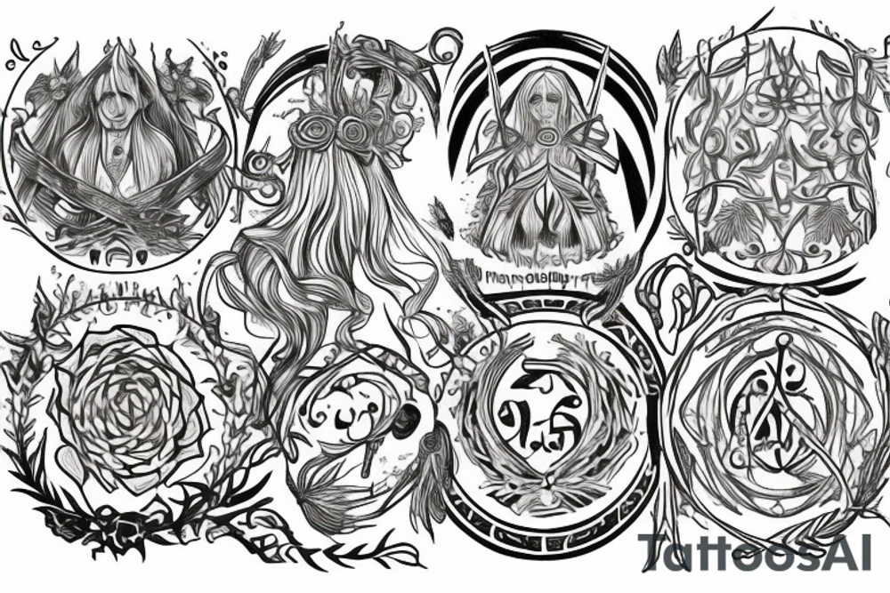 Lord of the rings elven flowers around a circle in America traditional design tattoo idea