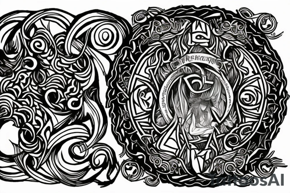Lord of the rings elven flowers around a circle in America traditional design tattoo idea
