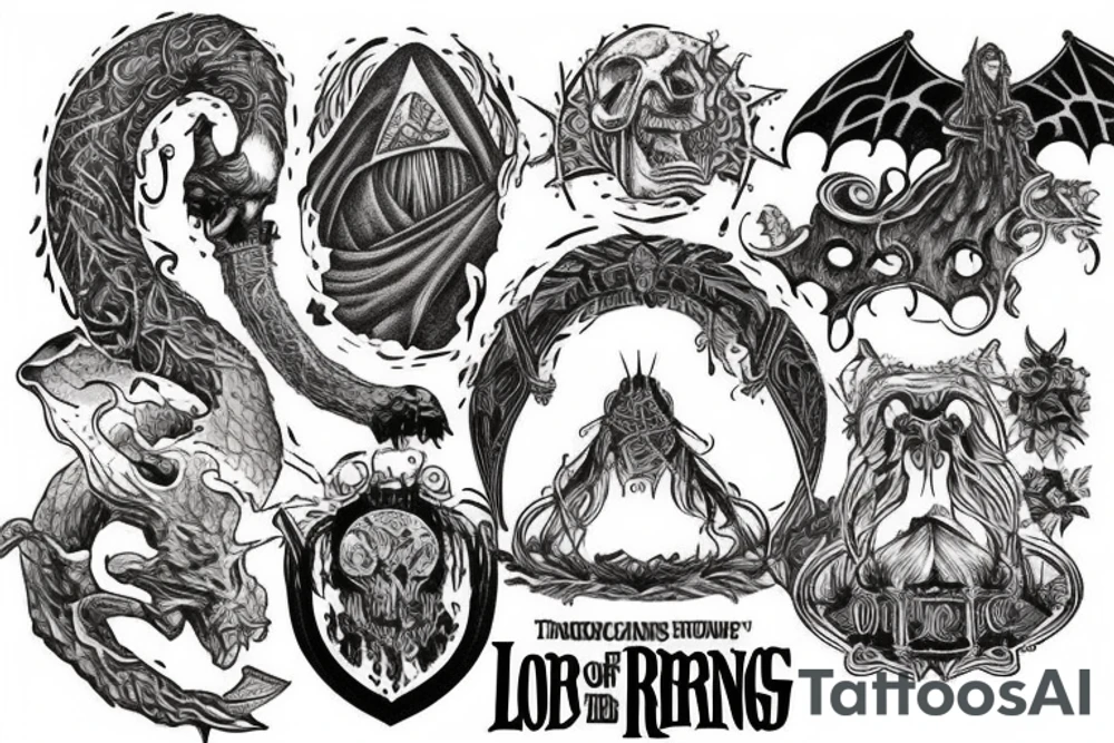 American traditional tattoo work lord of the rings inspired tattoo idea