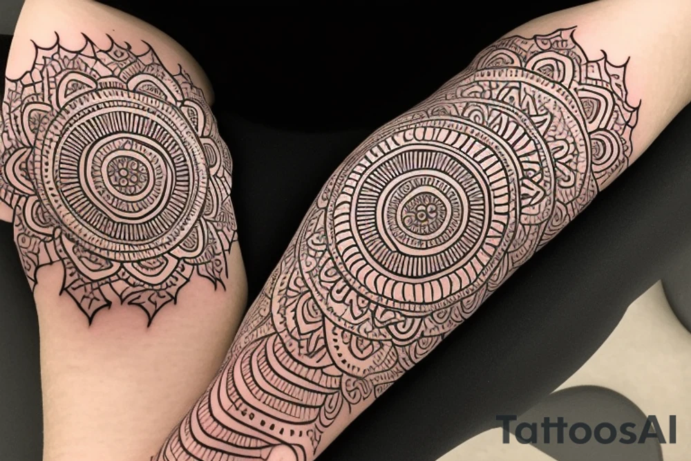 A mandala that symbolises my connectedness to the universe and my deep connection with my partner. Make the center of the mandala a lotus flower, surround the lotus flower with two entwined vines representing the connection with me and my partner, and then complete the mandala with a ring of interconnected circles, representing the interconnectedness of all life. tattoo idea