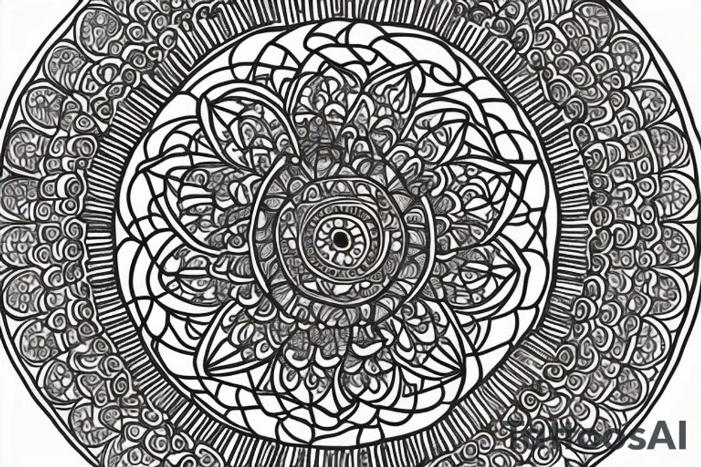 A mandala that symbolises my connectedness to the universe and my deep connection with my partner. Make the center of the mandala a lotus flower, surround the lotus flower with two entwined vines representing the connection with me and my partner, and then complete the mandala with a ring of interconnected circles, representing the interconnectedness of all life. Sunflowers. Butterflies. Love. tattoo idea