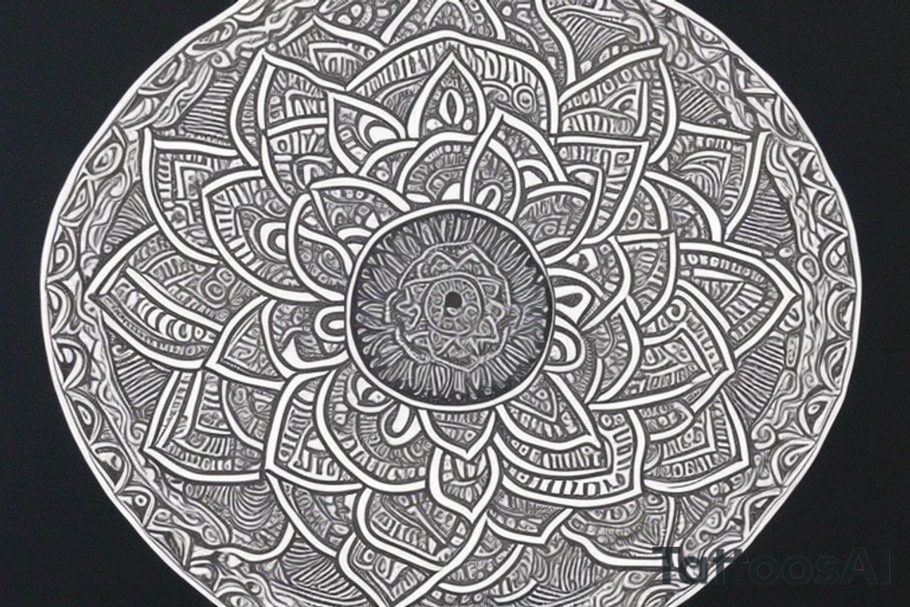 A mandala that symbolises my connectedness to the universe and my deep connection with my partner. Make the center of the mandala a lotus flower, surround the lotus flower with two entwined vines representing the connection with me and my partner, and then complete the mandala with a ring of interconnected circles, representing the interconnectedness of all life. Sunflowers. Butterflies. Love. tattoo idea